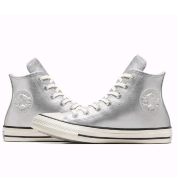 Converse Chuck Taylor leather Metallic Silver, High Tips. Brand New In Box. 6.5 - Picture 2 of 6